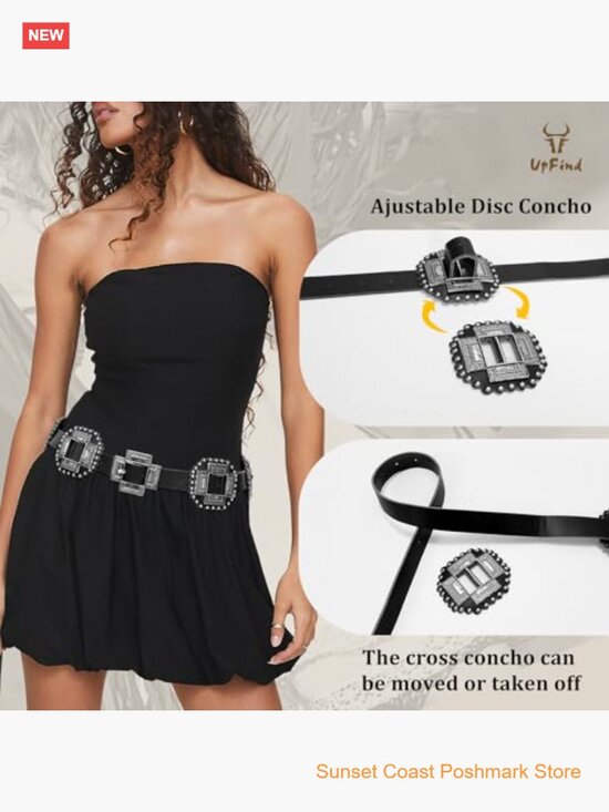 Western Concho Belt Leather Cowgirl Wide Boho Belt for Dresses Jeans main image 5